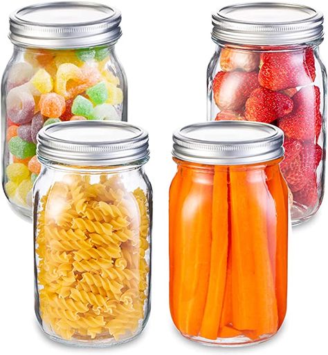 Amazon.com: Mason Jars 32 oz 4 Pack, Large Mason Jars Wide Mouth Canning Jars for Jam Pickle Food Canning Drinking Fruit Vegetable Slices Food Storage: Home & Kitchen Vegetable Slice, Large Mason Jars, Homemade Juice, Prep Food, Food Canning, Kitchen Canister Set, Wide Mouth Mason Jars, Small Mason Jars, Vegetable Storage