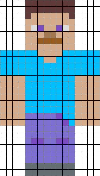 Steve From Minecraft - this could be done with graph paper and incorporate math and symmetry etc. Steve From Minecraft, Minecraft Quilt, Minecraft Crochet, Minecraft Beads, Minecraft Pattern, Minecraft Decoration, Pixel Art Minecraft, Minecraft Steve, Minecraft Birthday Party