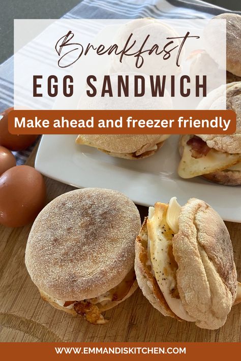 This fried egg make-ahead freezer healthy breakfast sandwich is the ultimate easy breakfast meal prep. It is layered with a delicious fried egg, a slice of cheese, and crispy bacon. This breakfast sandwich is both filling and delicious and is always a family favorite. Making meals ahead of time is one of the best gifts you can give yourself. No need to set aside extra time in order to stop at the drive-thru on the way to school drop-off or morning activities. Freezer Breakfast Sandwiches Make Ahead, Make Ahead Egg Sandwiches, Egg Sandwich Meal Prep, Breakfast Sandwiches To Freeze, Fried Egg Sandwich Breakfast, Healthy Breakfast Sandwiches, Easy Breakfast Meal Prep, Egg Breakfast Sandwich, Fried Egg Breakfast