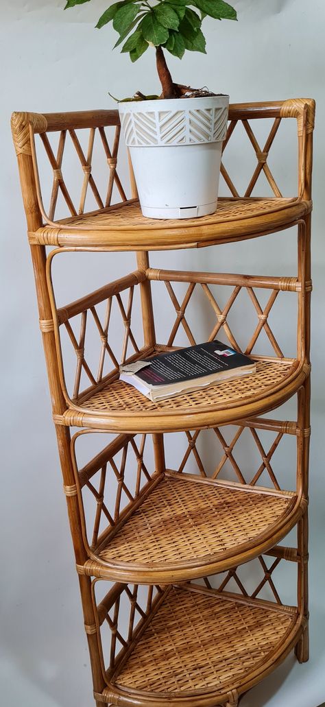 4-tier Rattan Wicker Corner Shelf, Boho Corner Book Case, Rattan Cane Plant Shelf - Etsy Australia Living Room Corners, Boho Corner, Cane Plant, Floating Headboard, Cane Shelf, Bathroom Corner Shelf, Apartment Needs, Bamboo Shelf, Wicker Shelf