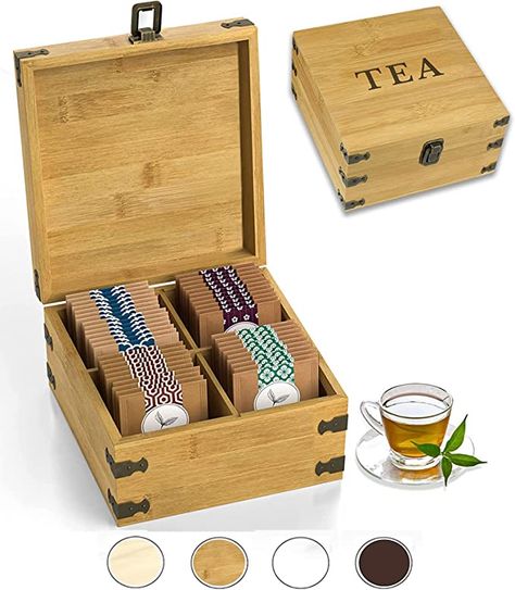 Amazon.com: Zen Earth Inspired Bamboo Tea Storage Box | Beautiful Wooden Kitchen Organizer with Adjustable Compartments | Natural Bamboo Decorative Chest to Organize and Display Teas | 100% Handmade Craft : Home & Kitchen Tea Organizer, Tea Print, Tea Box Storage, Recipe Card Holders, Tea Organization, Tea Bag Organizer, Eco Kitchen, Tea Chest, Natural Kitchen