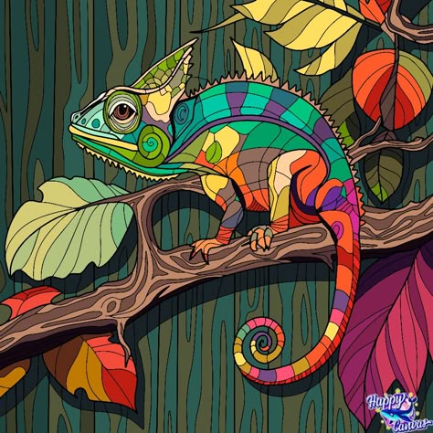 Chameleon Painting, Lizard Art, Fabric On Canvas, Rock Painting Flowers, Canvas Drawings, Chameleons, Impressionism Painting, Monster Concept Art, Outline Art