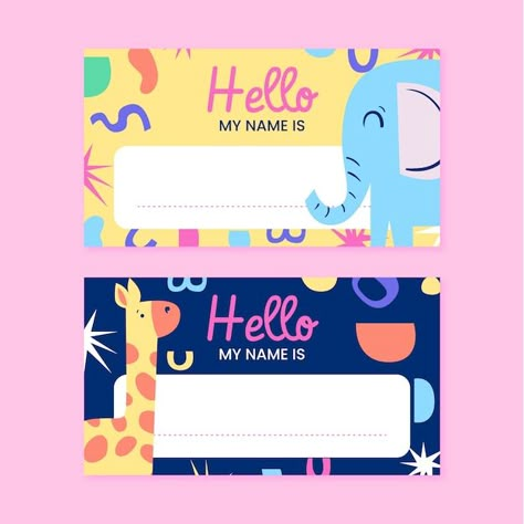 Name Tag Design Ideas, Nametag Ideas, Name Tag For Kids, Nametag Design, Back To School Labels, School Labels Printables, Teaching Primary School, Baby Party Invitations, School Stickers Labels