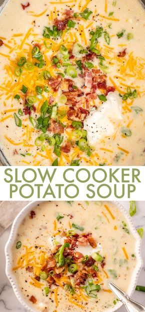 Potatoe Bacon Soup Recipe Crockpot, Best Crockpot Baked Potato Soup, Creamy Baked Potato Soup Crock Pot, Crockpot Soup Recipes For Two, Yummy Crockpot Soups, Slow Cooked Potato Soup, Crockpot Recipes Baked Potato Soup, Crock Pot Recipes Potato Soup, Crock Pot Soup Potato