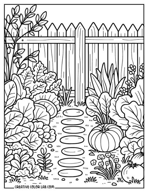 Coloring Pages for Adults Garden Coloring Pages Free Printable, Vegetable Garden Path, Gardening Coloring Pages, Vegetable Coloring Pages, Garden Coloring Pages, Busy Binder, Gardens Coloring Book, Garden Coloring, Owl Coloring Pages