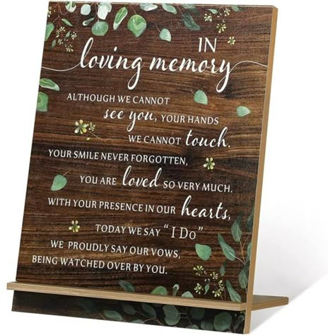 What You Can Get: You Will Receive A Wedding Reception Sign Uses Classic Wood And Printed With Warm Words, It Is A Good Way To Express Your Thoughts About Your Deceased Loved Ones, Even When They're Not Around, The Love Is Always There Offering You A Long Time Use: The Heaven Wedding Sign Is Made Of Quality Wood, Reliable And Strong, Not Easy To Break, Meanwhile The Printed Sentences Are Not Easy To Fade, Providing You With A Long Period Use Detailed Size: These Wedding Heaven Signs Measure Abou Wedding Structures, Memorial Table Sign, Memory Wedding Sign, In Loving Memory Wedding, Loving Memory Wedding, Memorial Table, Memory Wedding, Signs For Wedding, Wedding Memorial Sign