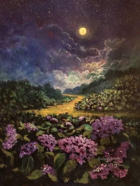 Romantic Landscape Painting, Randy Burns, Memory Painting, Painting Moonlight, Era Victoria, Memories Art, Fantasy Paintings, Nature Painting, Night Painting