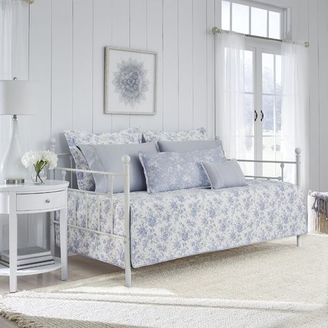 Laura Ashley Walled Garden Cotton Reversible Quilt Set | Wayfair Grandma Bedroom, Daybed Room Ideas, Daybed Bedding Sets, Blue Daybed, Bedroom En Suite, Daybed Room, Daybed Sets, Laura Ashley Bedding, Daybed Cover Sets