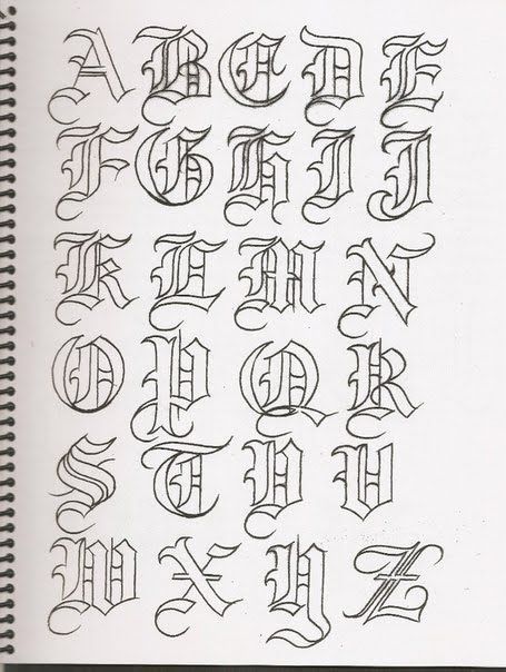 Old English Alphabet, Alfabet Font, Tattoo Fonts Alphabet, Calligraphy Fonts Alphabet, Lettering Styles Alphabet, Chicano Lettering, Tattoo Lettering Styles, Lettering Guide, Graffiti Lettering Fonts