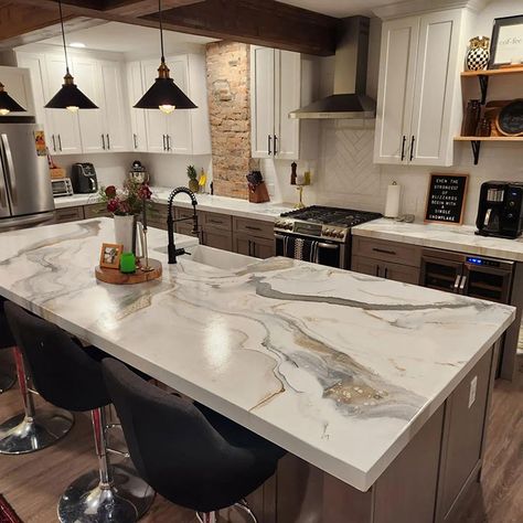 White Epoxy Countertop, Bartop Ideas, Epoxy Countertop Ideas, Kitchen Counter Ideas, Single Wide Remodel, Barbie Painting, Home Shelter, Tahoe Lake, Epoxy Countertops