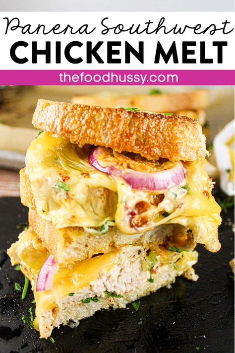 Chicken Melt Sandwich, Panera Sandwiches, Sourdough Sandwich Recipes, Chicken Melt, Sandwich Melts, Shredded Chicken Sandwiches, Chicken Pickle, Chicken Melts, Egg Food