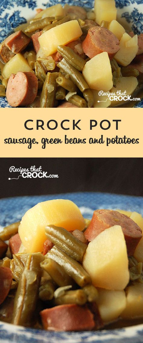 This Crock Pot Sausage, Green Beans and Potatoes is an instant family favorite! Meals For The Cold Weather, Easy Cold Weather Meals, Sausage And Veggies Crockpot, Crockpot Cold Weather Food, Green Bean Potatoes And Sausage Crockpot, Cold Weather Meals Dinners, Meals For Cold Weather, Crockpot Green Beans Sausage Potatoes, Sausage Green Beans Potatoes Crockpot