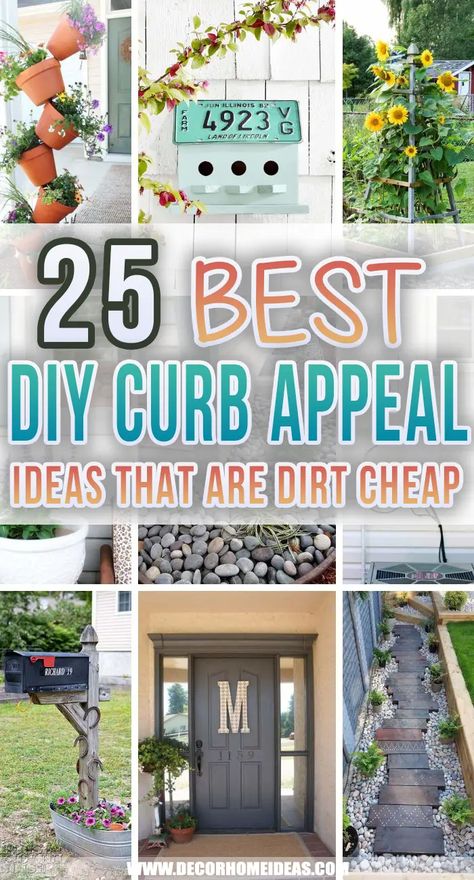 Best Cheap DIY Curb Appeal Ideas. Boosting your curb appeal is not meant to cost you a fortune. With these easy DIY ideas and projects you can improve your front yard or backyard for less money than expected. #decorhomeideas Diy Curb Appeal Ideas, Easy Curb Appeal Ideas, Easy Landscaping Front Yard, Outdoor Curb Appeal, Curb Appeal Ideas, Front Yards Curb Appeal, Diy Curb Appeal, Cheap Landscaping Ideas, Front Yard Decor