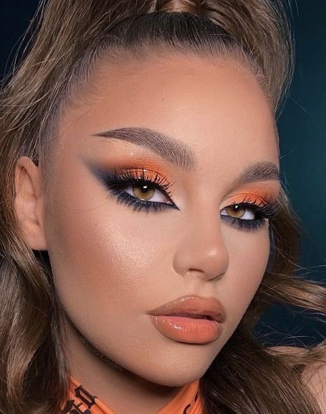 Orange Makeup Ideas, Simple Halloween Makeup Looks, Orange Eye Makeup, Festival Make Up, Maquillage On Fleek, Orange Eyeshadow, Orange Makeup, Prom Eye Makeup, Bright Makeup