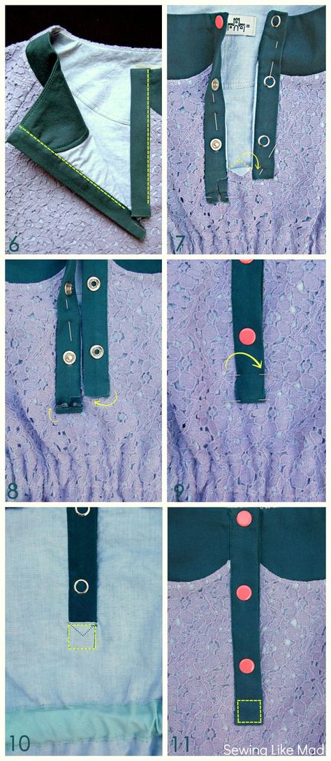 Button Placket / Polo Sluiting Tutorial.: Button Placket Tutorial, Placket Tutorial, Tips Menjahit, Tutorial Sewing, Sewing 101, Trendy Sewing, Sewing School, Sewing Lessons, Sewing Skills