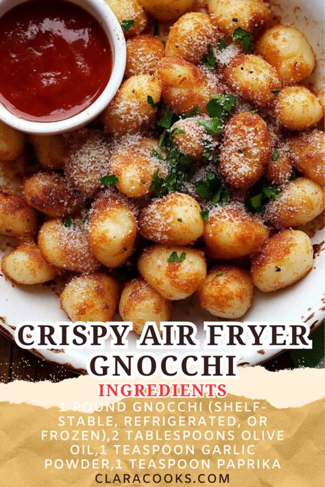 Crispy Air Fryer Gnocchi Vegetarian Recipes For Air Fryer, Arancini Recipe Air Fryer, Air Fried Appetizers, Gnocchi Appetizer Recipes, Air Fried Gnocchi, Air Fryer Gnocchi Recipes, Gourmia Air Fryer Recipes, Air Fryer Gnocchi, Air Fryer Appetizer Recipes