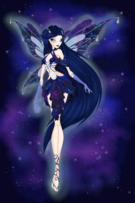 Fairy Character Art, Nyx Goddess, Winx Cosplay, Fairy Character, Goddess Of The Night, Enchanted Night, Winx Club Fanart, Winx Fairy, Winx Club Oc