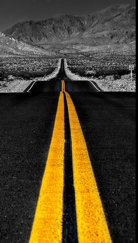 November Wallpaper, Color Splash Photography, Splash Photography, In The Middle Of Nowhere, Middle Of Nowhere, Halloween Wallpaper Iphone, Iphone Backgrounds, Yellow Brick Road, Black And White Wallpaper