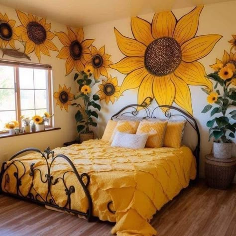 Sunflower Room Decor Ideas Bedroom, Sunflower Room Decor Ideas, Sunflower Bedroom Ideas, Natal Aesthetic, Sunflower Bedroom, Decoration With Plants, Tumblr Yellow, Yellow Kitchen Cabinets, Sunflower Room