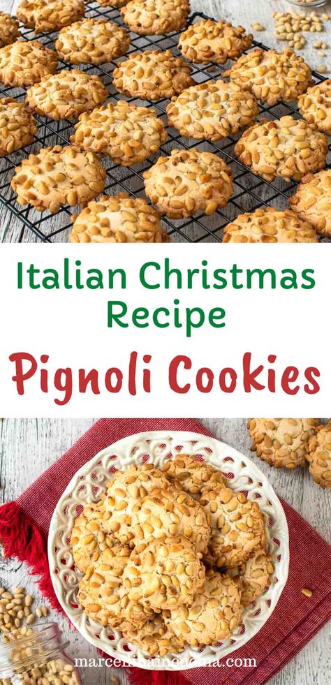 Pignoli cookies are delicious Italian pine nut cookies and very popular at Christmas. These cookies are really easy to make and have a full almond flavor. #christmascookies #christmascookie #christmascookierecipes #pignoli #pignolicookies #pinenutcookies #almondcookies #nutcookies #italiancookies #classicitaliancookies Pinole Cookies, Pine Nut Cookies, Almond Flour Desserts, Italian Christmas Cookie Recipes, Pignoli Cookies, Almond Paste Recipes, Almond Flour Recipes Cookies, Cookies Italian, Pine Nut Recipes