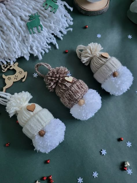 Christmas Gnome Gonk Pom Pom Mini Bobble Hats, Gnome Heads, Christmas Tree Hanging Decorations, Pack of 3 - Etsy Gnome Pom Pom, Diy Christmas Bulbs, Christmas Knomes, Hanging Christmas Decorations, Knit Decor, Christmas Angel Crafts, Pom Pom Decorations, Craft Workshop, Bell Christmas