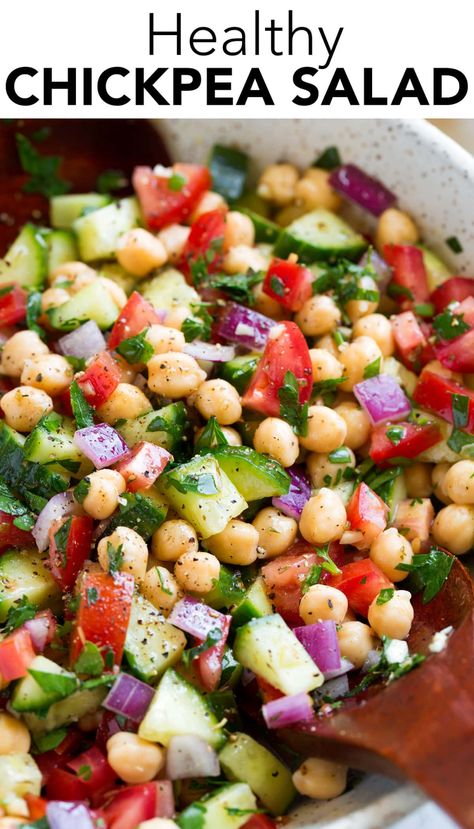 Chickpea Salad - healthy, easy, bright and flavorful and quick to make. Makes a delicious lunch especially when you add some tuna or salmon. #chickpeasalad #salad #healthyrecipe Eat Healthy Lunch Ideas, Keto Chickpea Salad, Healthy Salad Recipes Low Calorie, Tuna Chickpea Salad Healthy, Ww Chickpea Salad, Salad Recipes Dairy Free Gluten Free, Shrimp Chickpea Salad, Healthy Salad For Weight Loose, Whole Foods Easy Meals