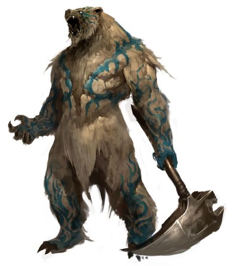 *Guunter, human, druid. Currently trapped in his animal form as a mystic war bear. Member of the renegade elite team *King's Steel. Heroic Fantasy, Fantasy Creature, Guild Wars, Fantasy Races, Fantasy Monster, Fantasy Warrior, 판타지 아트, Creature Concept, Monster Art