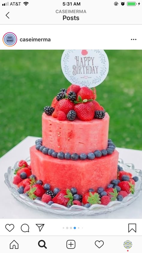 Raw Fruit Cake, Watermelon Wedding Cake, Watermelon Cake Birthday Fresh Fruit, First Birthday Fruit Cake, Watermelon Cakes, Watermelon Fruit Cake, Fruit Cakes Ideas, Watermelon Birthday Cake, Cake Made Out Of Fruit