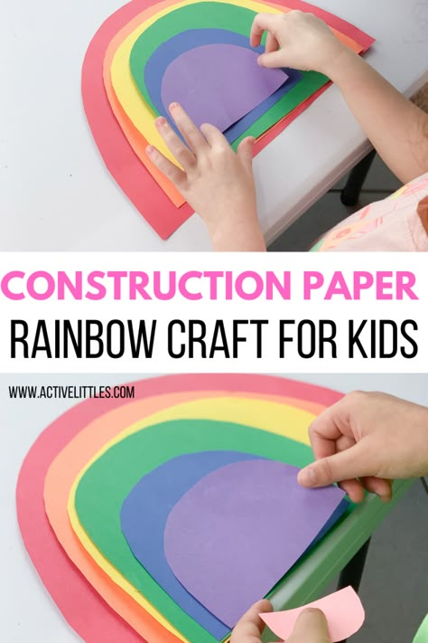 April Pre K Crafts, Construction Paper Rainbow Craft, Construction Paper Rainbow, Rainbow Arts And Crafts Preschool, Prek Color Crafts, Construction Paper Activities Toddlers, Construction Paper Crafts Preschool, Rainbow Construction Paper Craft, Handprint Rainbow Craft