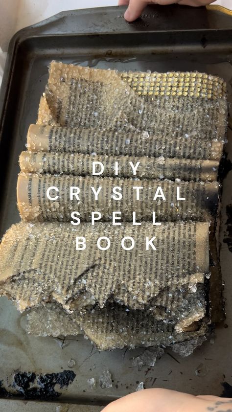 I feel like this book has some pretty good spells in it #halloween #halloweendiy #diyproject #crystals #diy | Instagram Dark Diy Decor, Witch Aesthetic Decor Diy, How To Make A Spell Book Diy, Diy Crystalized Book, How To Crystallize Books, Borax Crystal Book Diy, Borax Crystals Diy Halloween, Borax Book, Dragon Diy Decoration