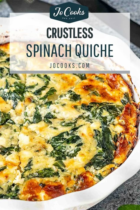 Whip up this easy and delicious Crustless Spinach Quiche for a perfect, low-carb breakfast! 🍳🌿 #SpinachQuiche #HealthyBreakfast Crustless Spinach Quiche, Quiche Recipes Crustless, Spinach Quiche Recipes, Gluten Free Thanksgiving Recipes, Jo Cooks, Quiche Recipes Easy, Keto Breakfasts, Gluten Free Thanksgiving, Spinach Quiche