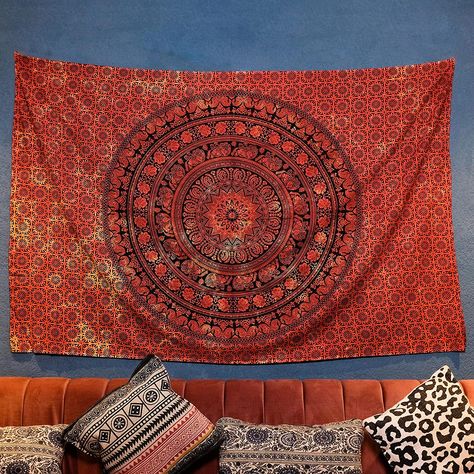 Craft Trade Boho Tapestry - Aesthetic Wall Hanging Psychedelic Tapestry Indian Hippie Living Room Wall Decor Bohemian Home Decoration Wall Art - Orange - 54x84 Inches Hippie Living Room, Aesthetic Wall Hanging, Tapestry Aesthetic, Wall Decor Bohemian, Hippie Living, Indian Bedroom, Bohemian Living Rooms, Hippie Tapestry, Boho Tapestry