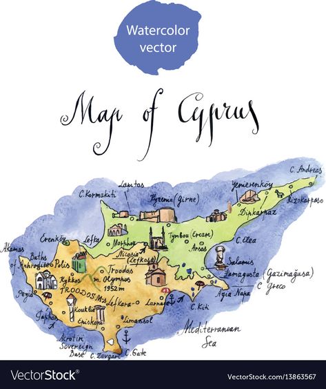 Cyprus Island, North Cyprus, Hand Drawn Vector Illustrations, Holiday Break, Paphos, Illustrated Map, Hand Drawn Vector, Limassol, Cyprus