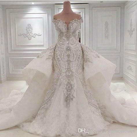 2017 Mermaid Crystal Luxury Wedding Dresses With Overskirts Lace Ruched Sparkle Rhinstone Bridal Gowns Dubai Vestidos De Novia Custom Made Overskirt Dress, Wedding Overskirt, Lace Overskirt, Women Gown, Crystal Wedding Dresses, Wedding Dresses Uk, Bridal Gowns Mermaid, Bridal Women, Wedding Dresses Beaded