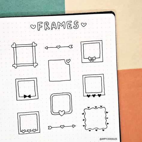 Bullet journal doodles. Doodle frames. Planner doodles. #cutedoodles #bujodoodles #doodleart #easydrawings Follow @appy.doodles on Instagram for bullet journal doodles and easy step by step doodles :) Step By Step Doodles, Bullet Journal Frames, Bullet Journal Boxes, Graphic Facilitation, Bullet Journal Headers, Planner Doodles, Sketch Note, Bullet Journal Banner, Doodle Frame