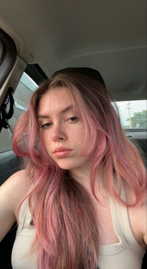 Pink Box Dye On Brown Hair, Pink Hair In Blonde, Pink Color Underneath Hair, Light Brown And Colored Hair, Pink Hair On Light Brown Hair, Hair Color That Makes You Look Whiter, Pink Hair With Light Pink Highlights, Pink Balayage On Blonde Hair, Pink Hue Hair