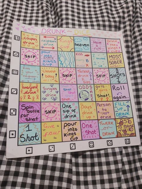 Drinking game drunk dice Dice Drinking Games, Drunk Dice Game, Drunk Games, Alcohol Games, Drinking Board Games, Sleepover Party Games, Diy Party Games, Drinking Card Games, Bored Games