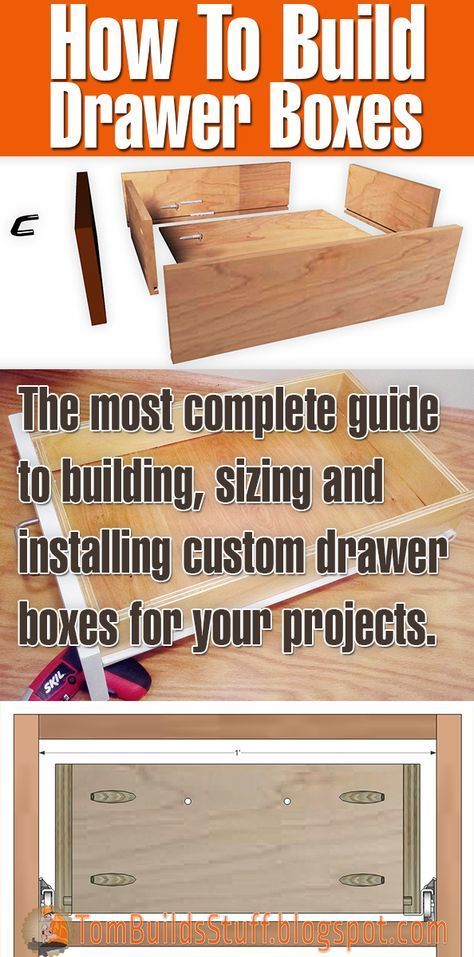 Learn how to build drawer boxes, how to determine the right size and how to install them. Great tutorial on how to build drawers for the DIY'er. Easy to build even if you only have minimal tools. Making Drawers How To Build, Build Drawers, Building Drawers, Cabinet Building, Drawer Boxes, Diy Drawers, Popular Woodworking, Beginner Woodworking Projects, Diy Cabinets