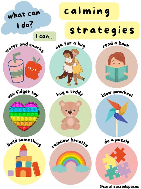 Kindergarten Calming Corner Ideas, Calming Strategies Poster, Preschool Calming Strategies, Calm Down Box For Preschoolers, Cozy Corner Preschool Calm Down, Calm Down Kit Preschool, Emotions Corner Preschool, My Calming Strategies, Prek Calm Down Corner