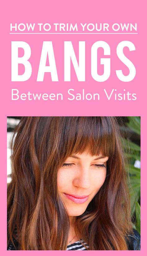 Adding Bangs To Long Hair, How To Trim Bangs Tutorials, How To Trim Your Bangs At Home, How To Trim Fringe Bangs, Trim Bangs Diy, Trimming Your Own Bangs, How To Keep Bangs From Separating, Bang Trim Tutorial, Trim Your Own Bangs