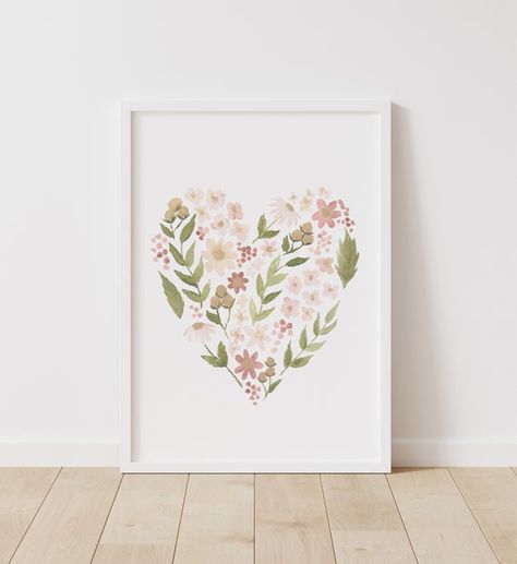 Neutral Girl Nursery, Floral Nursery Decor, Watercolor Decor, Girl Nursery Decor, Watercolor Heart, Floral Nursery, Floral Heart, Nursery Decor Girl, Baby Art