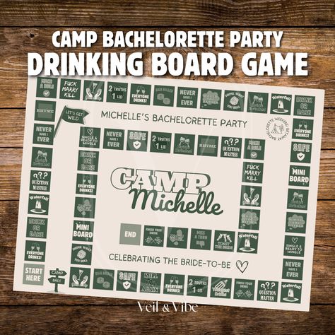 Board Game Camp Bachelorette Party Lake Bachelorette Games Cabin Bachelorette Printable Games Bachelorette Wilderness Games Drinking Games Adventure Theme Bachelorette Party, Camp Lake Bachelorette, Oregon Coast Bachelorette Party, Estes Park Bachelorette Party, Survivor Themed Bachelorette Party, Summer Camp Activities For Adults, Camp Themed Bachelorette Party Games, Summer Camp Bachelorette Party Games, Bachelorette Party Ideas Cabin