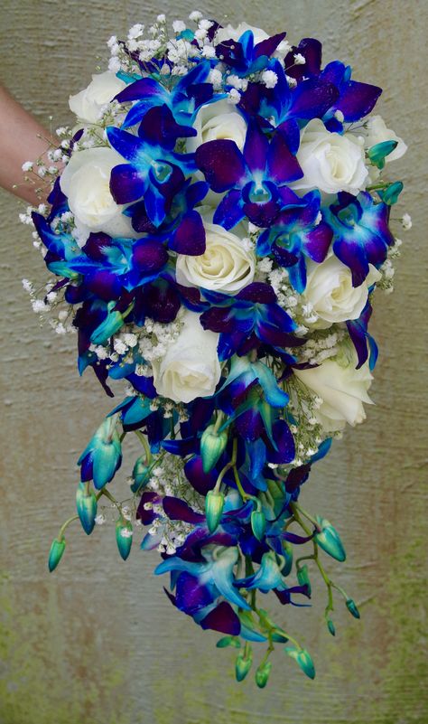 Blue orchid bouquet Blue Orchid Wedding Bouquet, Purple Orchid Bouquet, Blue Orchid Bouquet, Blue And Purple Orchids, Blue Orchid Wedding, Orchid Bridal Bouquets, Blue Orchid Flower, Orchid Bouquet Wedding, Bridal Bouquet Blue