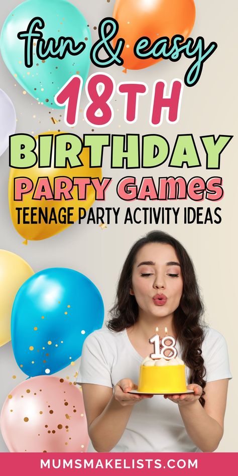 Celebrate turning 18 with these exciting teen party games! Perfect for teens, these activities include icebreakers, group challenges, and unique games that keep everyone entertained. Whether at home or outdoors, these ideas ensure endless laughter and bonding moments. Discover how to plan an epic milestone celebration today! Teen Party Games, Teen Party Ideas, Games To Play At 18th Birthday Party, Fun Games For Teens Indoor Games For Teens Indoor, 18th Birthday Party Ideas At Home, Fun Games For Teens, Teen Party Ideas, Nye Games, Group Challenges, Diy Party Games, Teenage Parties, Funny Party Games