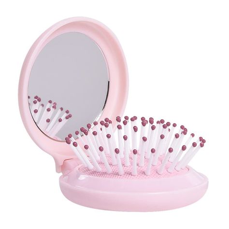 Nethins Women Mini Foldable Hair Brush Travel Portable Round Paddle Brush with Mirror Mirror For Girls, Mini Hair Brush, Brush With Mirror, Hair Knots, Detangle Hair, Hair Brush Set, Portable Mirror, Travel Hairstyles, Hair Knot