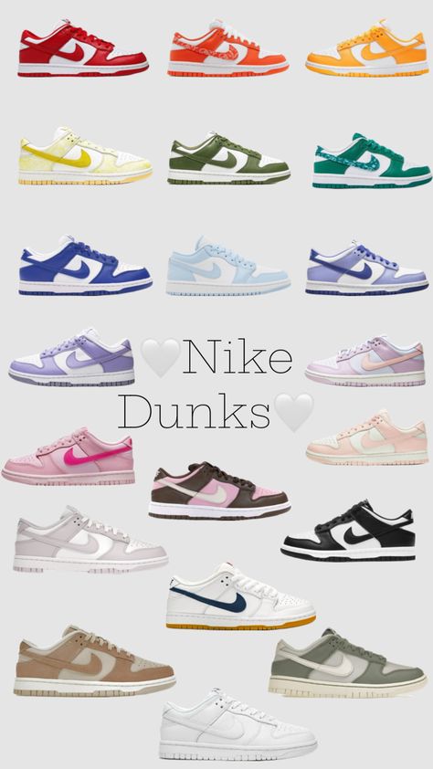 Nike dunks✨ #nike #dunks #nikedunks #justdoit #ilovenike #shoes #shoeinspo #shoesinspo #shoesilove #wishlist #wishshoes Nike Dunks All Colors, Unique Nike Dunks, Dunk Lows Outfit, Nike Dunk Low Outfit Woman, Outfit Inspo Birthday, Dunk Low Outfit Women, Dunk Collection, 16th Birthday Wishlist, Nike Dunk Low Outfit