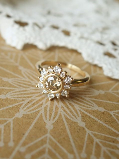 Flower Inspired Engagement Rings, Flower Diamond Ring, Soft Colour, Flower Engagement Ring, Man Made Diamonds, Buying Diamonds, The Night Sky, Champagne Diamond, Vintage Engagement