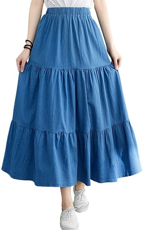 Maxi Jeans Skirt, Long Denim Skirt Outfit, Prairie Skirt, Denim Skirt Outfits, Long Denim Skirt, Modest Skirts, Jeans Skirt, Denim Skirt Women, Skirt Long