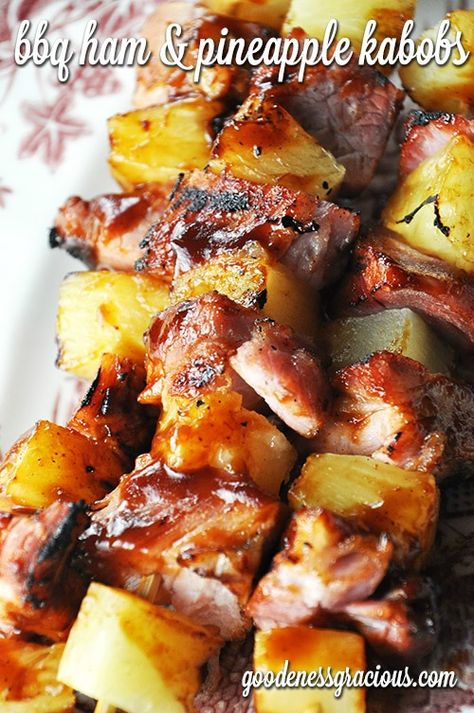 BBQ Ham and Pineapple Kabobs #grill Bbq Ham, Pineapple Kabobs, Ham And Pineapple, Ham Pineapple, Leftover Ham Recipes, Easy Bbq, Leftover Ham, Ham Recipes, Pork Dishes