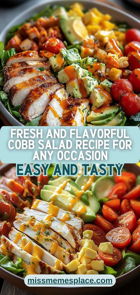 Elevate your dining experience with this Fresh and Flavorful Cobb Salad Recipe that brings together the best of seasonal ingredients. Each layer is thoughtfully crafted, showcasing crispy romaine, colorful cherry tomatoes, savory bacon, creamy avocado, and protein-rich hard-boiled eggs. Ideal for a light lunch, dinner, or as a side dish, this salad is nutritious and satisfying. Learn how to make the perfect dressing to enhance the flavors Cobb Salad Dressing Recipe, Best Cobb Salad, Cobb Salad Dressing, Cobb Salad Recipe, Home Made Recipes, Quick Weeknight Meals, Seasonal Ingredients, Light Lunch, Salad Dressing Recipes